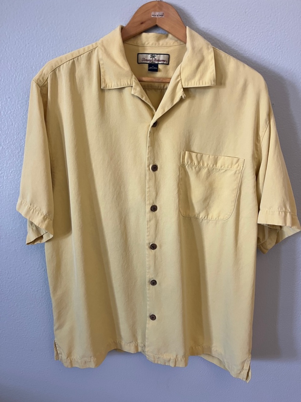 Tommy Bahama Silk Short-Sleeve Camp Shirt - Light Yellow Size Medium